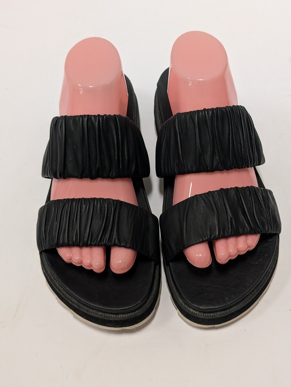 Sorel Women's 10 ROAMING Ruched Leather Straps Slides Sandals BLACK